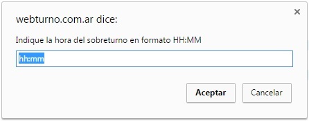 Ventana para cargar un sobreturno